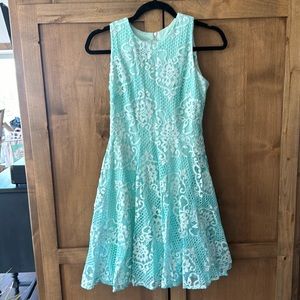 Dannyand Nicole teal blue dress with lace. Size 2P